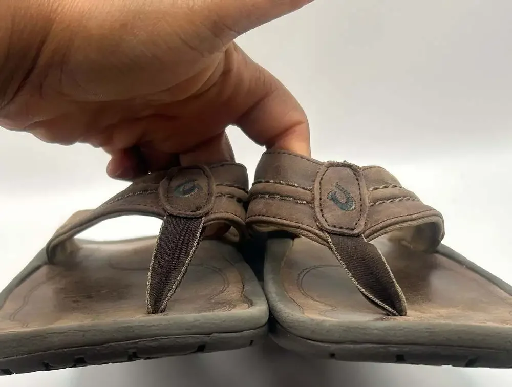 Olukai Hokua Men's Leather Flip Flops Sandals Brown Size 10